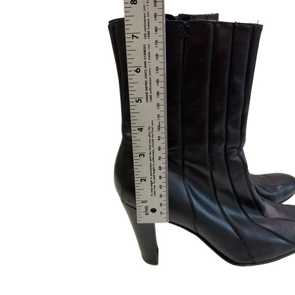 Black Leather Heeled Ankle Boots, Pointed Toe, Block Heel, Chic Classic Style - Picture 8 of 12